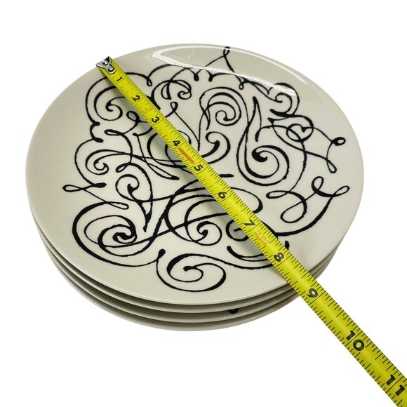 Crate & Barrel Set Of 4 Black & White Swirl Design Salad Plates 8.5" Elvis Swift - Picture 7 of 8